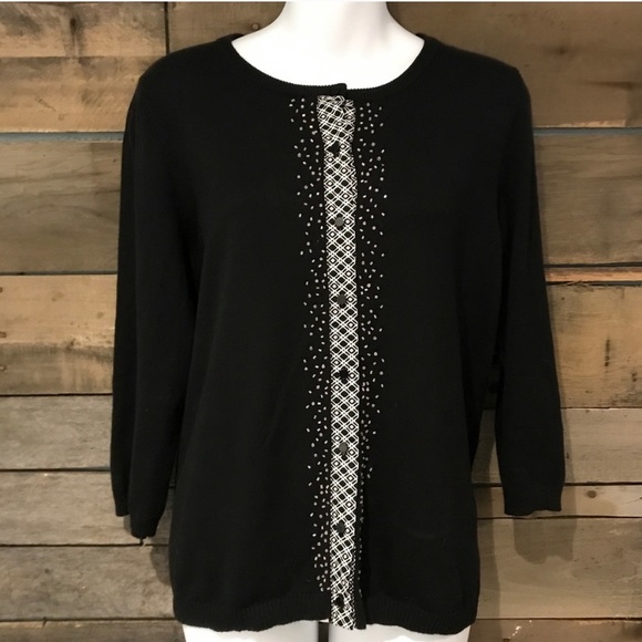 Black knit cardigan with pink beads. Size Large - Picture 1 of 6